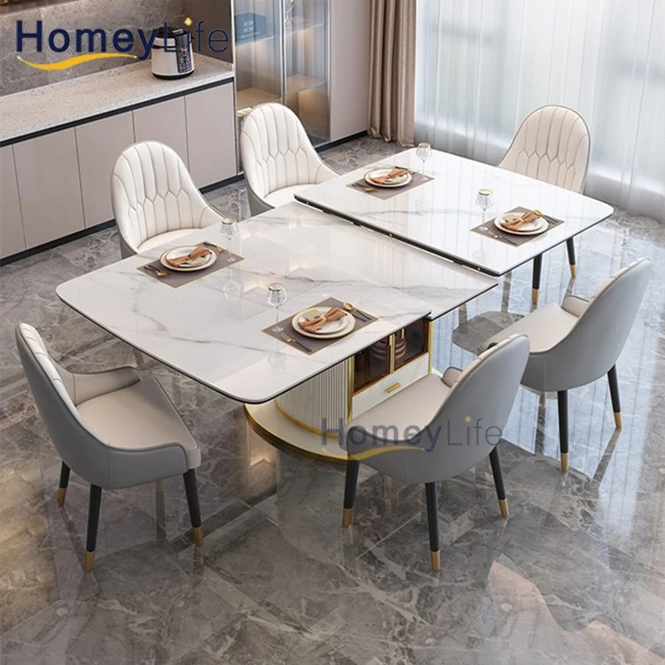 Simple Cheap Nordic Dining Room Table Marble Design Rectangular Sintered Stone Folding Extendable Furniture Table and Chairs